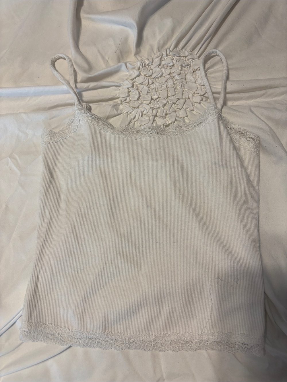 Heart Hips White Ribbed Lace-Trim Camisole